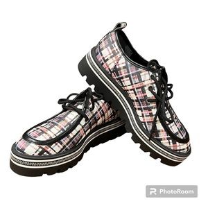 Circus by Sam Edelman Larow Multi Plaid Lace Up Round Toe Striped Loafers Shoes